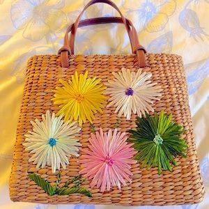 Kate Spade Vintage Raffia Floral Tote